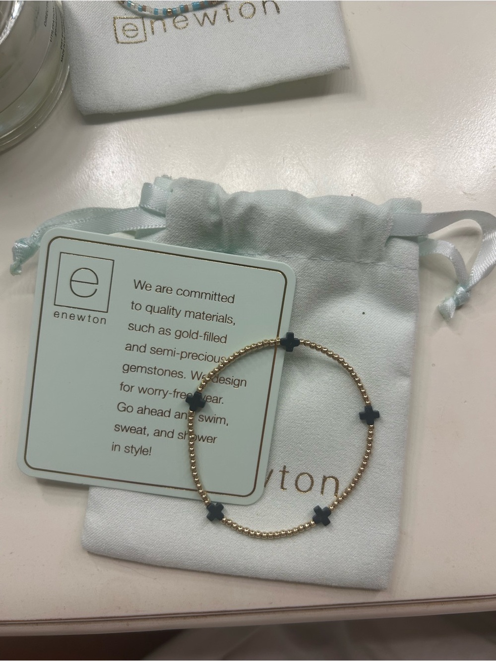 Enewton Gold and Navy signature cross small 2mm gold bracelet
